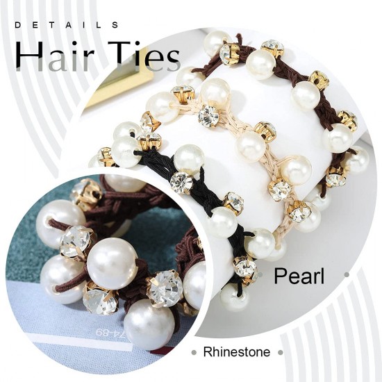 Hair Ties Elastic Hair Scrunchies Pearl Hair Bands Crystal Hair Ropes Hair Accessories for Women and Girls 3PCS