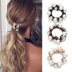 Hair Ties Elastic Hair Scrunchies Pearl Hair Bands Crystal Hair Ropes Hair Accessories for Women and Girls 3PCS
