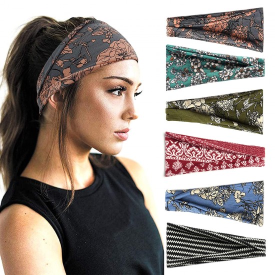 Fashion Headbands for Women 6 Pcs Wide Headband Yoga Sweatband Sports Head Bands Hair Accessories Band