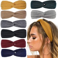 Boho Headbands for Women, 8 Pcs Twist Knotted Stretchy Hair Bands, Yoga Workout Vintage Hair Accessories, Solid Color