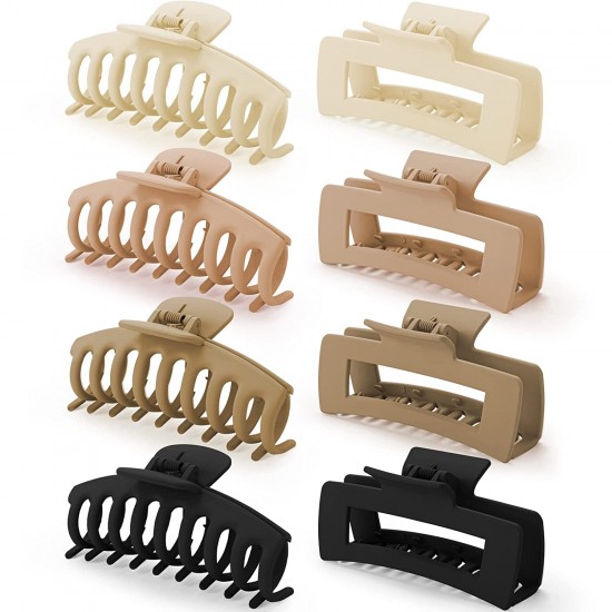 Large Long Hair Clips, Durable Matte Claw Clips, Rectangular Hair Clips for Thick Thin Curly Hair 8 Pack