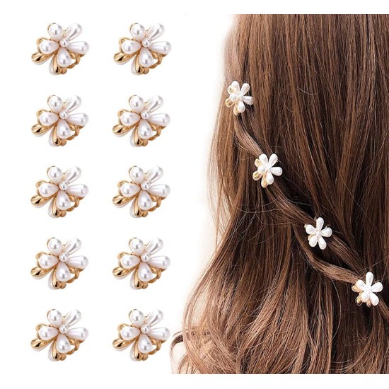 10 Pcs Small Pearl Hair Clips, Mini Pearl Claw Clips with Flower Design, Hair Accessories for Women Girls